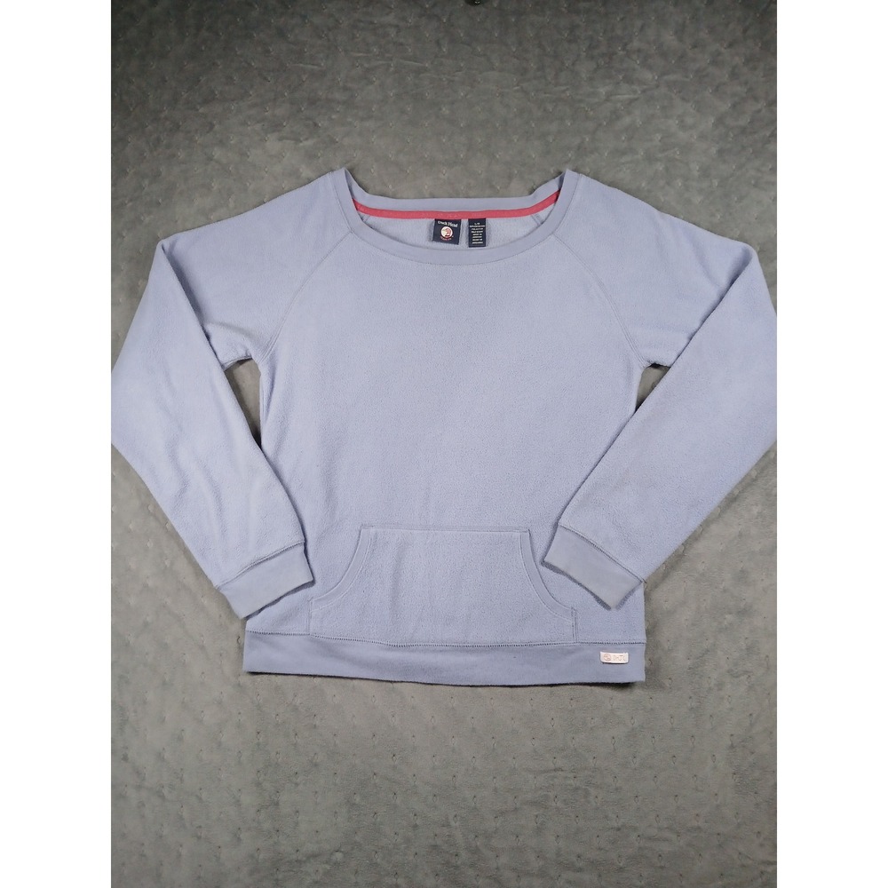 Duck Head Jeans Co Womens Fleece Sweatshirt Blue Scoop Neck Kangaroo Pocket L